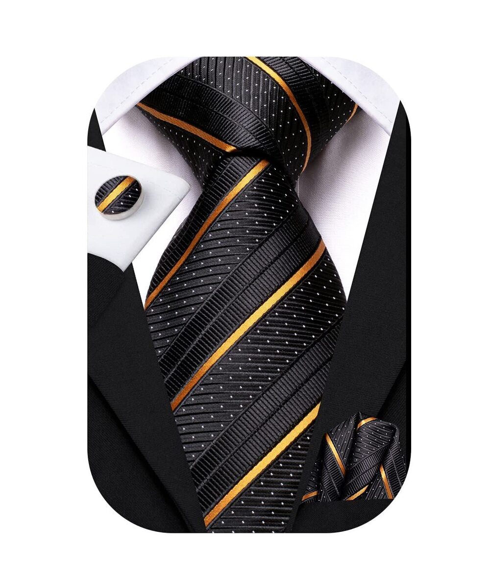 5490 Black Gold Extra Long Ties Silk 70'' 's Ties Set Stripe Necktie